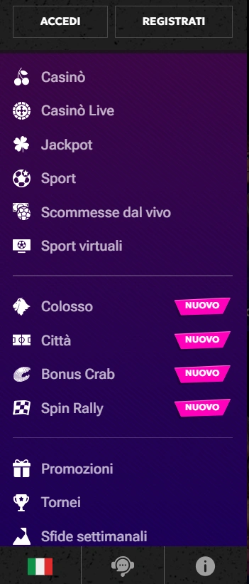 RTBet Casino Menu Mobile